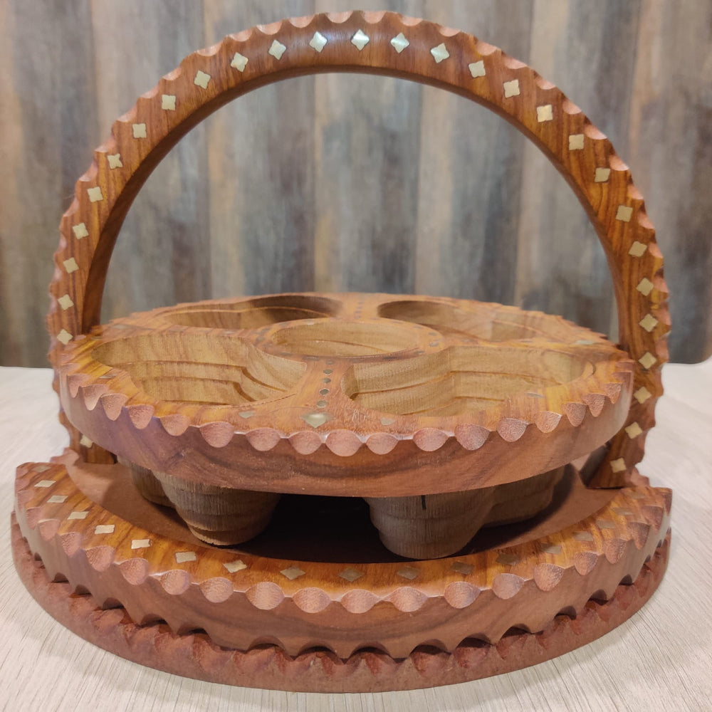 Wooden Beautiful Dry Fruit Foldable Basket With Brass Work