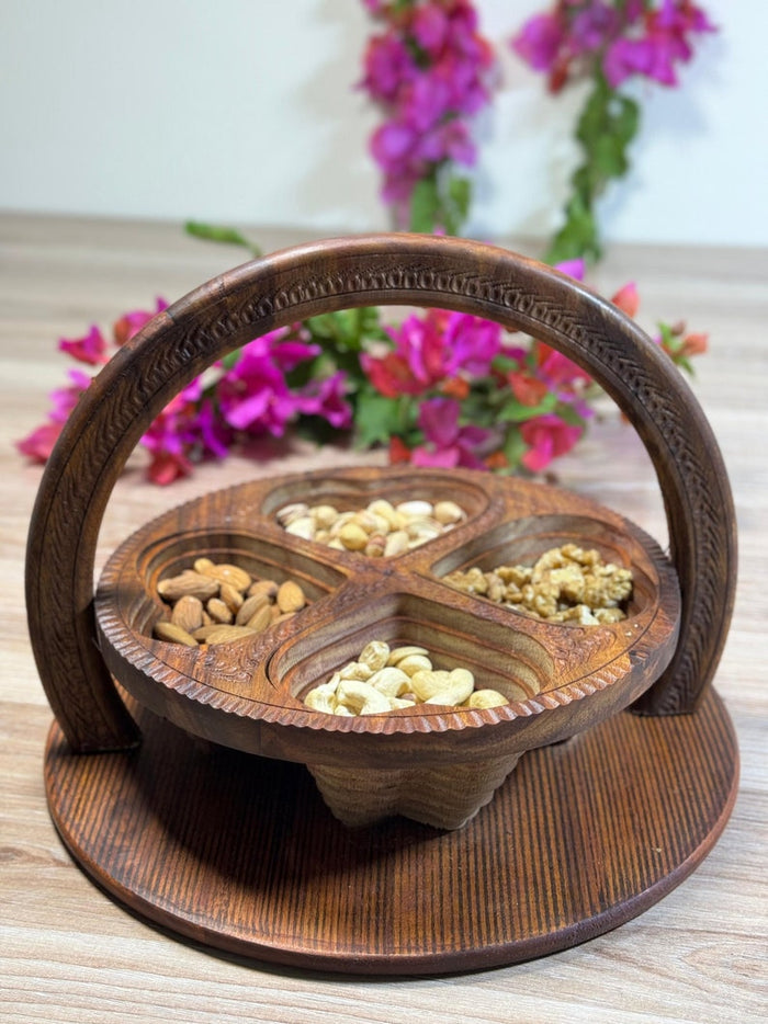 Handcrafted Foldable Dry Fruit Basket With 4 Partitions