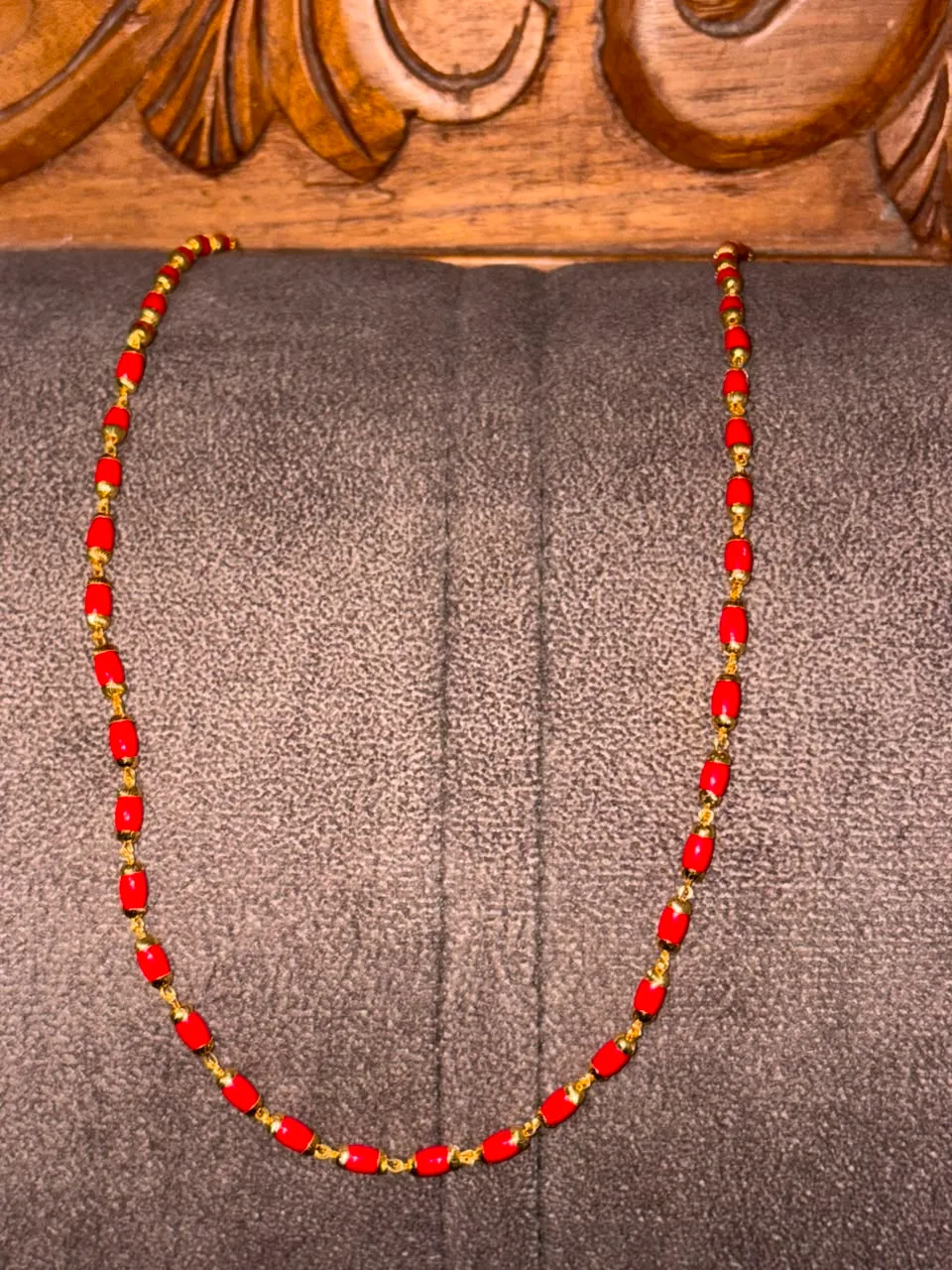 Red Pearl Chain with Gold Plated Caps